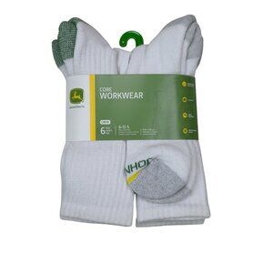 John Deere Core Workwear Mens Crew Socks 6-Pack Size 6-12.5 White Cushioned
